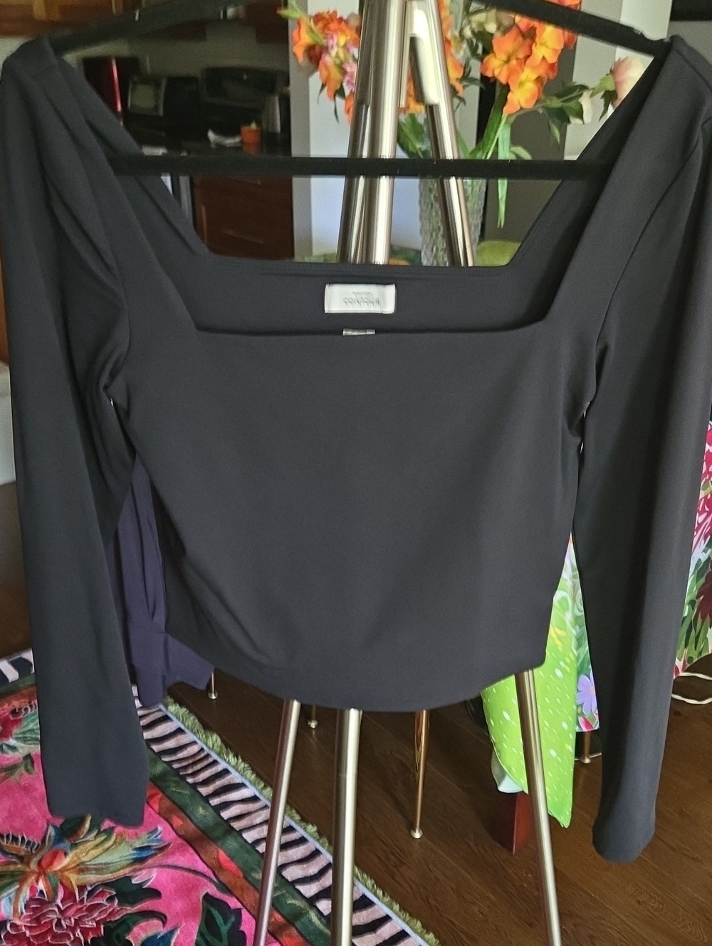 Women’s Black Long Sleeve Square Neck Top